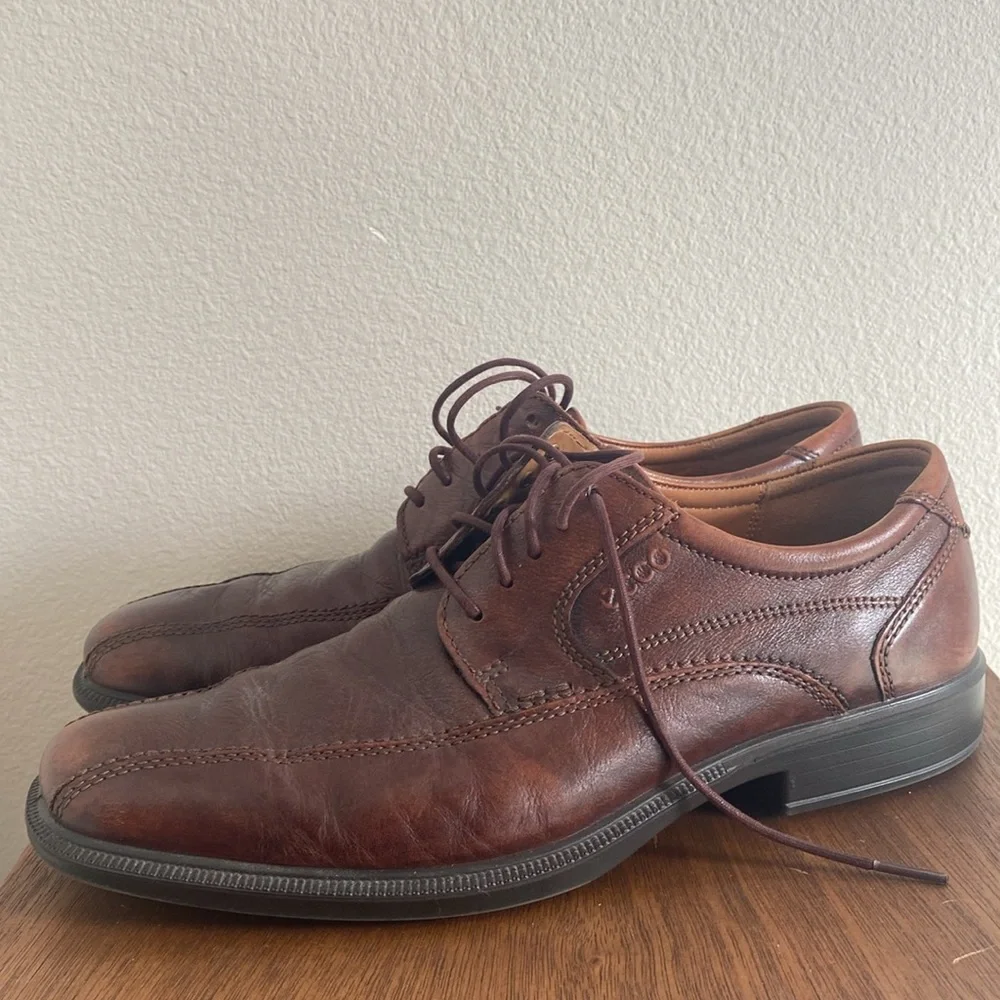 Ecco Men’s Leather Brown Dress Office Shoes, Square Toe, size 42